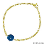 Bracelet à perle d'agate bleue teintée 10mm et sa chaîne dorée en acier chirurgical