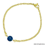 Bracelet à perle d'agate bleue teintée 8mm et sa chaîne dorée en acier chirurgical