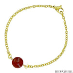 Bracelet à perle d'agate de feu 10mm et sa chaîne dorée en acier inoxydable