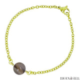 Bracelet à perle d'agate grise 10mm sur sa chaîne dorée en acier inoxydable