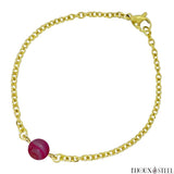Bracelet à perle d'agate magenta teintée 8mm en acier inoxydable doré