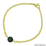 Bracelet à perle unique d'agate mousse 8mm en acier inoxydable doré