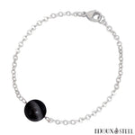 Bracelet à perle d'agate noire rayées 10mm sur sa chaîne argentée en acier inoxydable