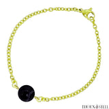 Bracelet à perle d'agate noire rayées 10mm sur sa chaîne dorée en acier inoxydable