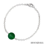 Bracelet à perle d'agate verte teintée 10mm et sa chaîne argentée en acier inoxydable