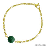 Bracelet à perle d'agate verte teintée 10mm et sa chaîne dorée en acier chirurgical