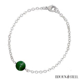 Bracelet à perle d'agate verte teintée 8mm en acier inoxydable argenté