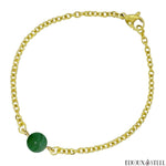 Bracelet à perle d'agate verte teintée 8mm en acier inoxydable doré
