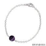 Bracelet à perle d'agate violette teintée 8mm en acier inoxydable argenté