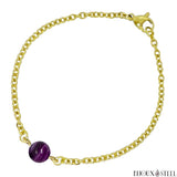 Bracelet à perle d'agate violette teintée 8mm en acier inoxydable doré