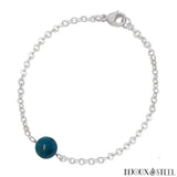 Bracelet à perle d'apatite bleue 8mm et sa chaîne argentée en acier chirurgical