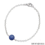 Bracelet à perle d'aventurine bleue 8mm et sa chaîne argentée en acier chirurgical