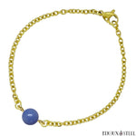 Bracelet à perle d'aventurine bleue 8mm et sa chaîne dorée en acier chirurgical