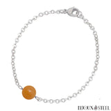 Bracelet à perle d'aventurine orange 8mm en acier inoxydable argenté