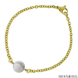 Bracelet à perle d'howlite 10mm en acier inoxydable doré