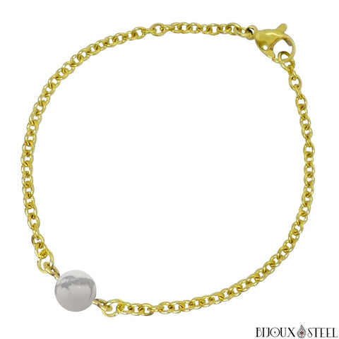 Bracelet à perle d'howlite 8mm et sa chaîne dorée en acier inoxydable