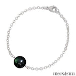 Bracelet à perle d'obsidienne oeil céleste 10mm et sa chaîne argentée en acier inoxydable