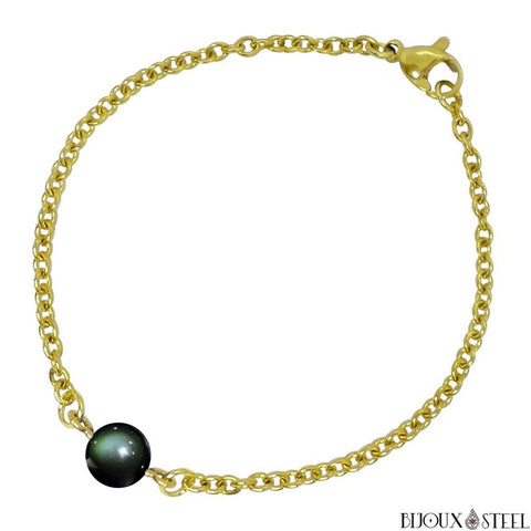 Bracelet à perle d'obsidienne oeil céleste 8mm en acier inoxydable doré