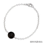Bracelet à perle d'obsidienne argentée 10mm et sa chaîne argentée en acier chirurgical