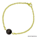 Bracelet à perle d'obsidienne argentée 10mm et sa chaîne dorée en acier chirurgical