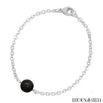 Bracelet à perle d'obsidienne argentée 8mm et sa chaîne argentée en acier chirurgical