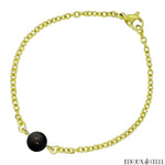 Bracelet à perle d'obsidienne argentée 8mm et sa chaîne dorée en acier chirurgical