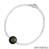 Bracelet à perle d'obsidienne dorée 10mm et sa chaîne argentée en acier inoxydable