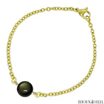Bracelet à perle d'obsidienne dorée 10mm et sa chaîne dorée en acier inoxydable