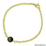 Bracelet à perle d'obsidienne dorée 8mm en acier inoxydable doré
