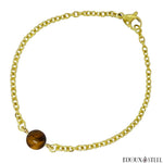 Bracelet à perle d'oeil de tigre 8mm et sa chaîne dorée en acier inoxydable