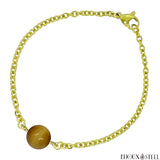 Bracelet à perle d'oeil de tigre caramel 10mm et sa chaîne dorée en acier inoxydable et pierre naturelle