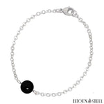 Bracelet argenté à perle d'onyx noir 8mm en pierre naturelle et acier inoxydable