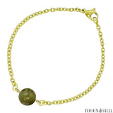 Bracelet à perle d'unakite 10mm et sa chaine dorée en acier inoxydable