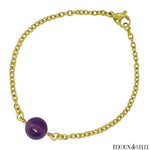 Bracelet à perle d'améthyste 10mm en acier inoxydable doré