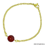 Bracelet à perle de cornaline 10mm en pierre naturelle en acier inoxydable doré
