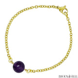 Bracelet à perle de fluorite violette 10mm et sa chaîne dorée en acier chirurgical