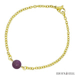 Bracelet à perle de fluorite violette 8mm et sa chaîne dorée en acier chirurgical