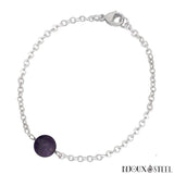 Bracelet à perle de fluorite violette 8mm et sa chaîne argentée en acier chirurgical