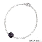 Bracelet à perle de gabbro merlinite 8mm en pierre naturelle et sa chaîne argentée en acier inoxydable