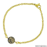 Bracelet à perle de jaspe dalmatien 10mm et sa chaîne dorée en acier inoxydable