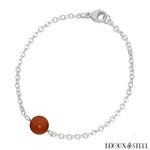 Bracelet à perle de jaspe rouge 8mm et sa chaîne argentée en acier inoxydable