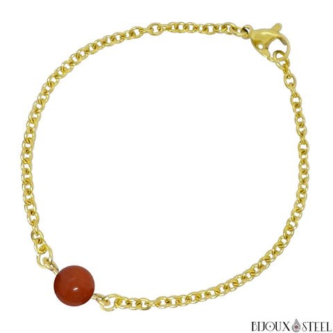 Bracelet à perle de jaspe rouge 8mm et sa chaîne dorée en acier inoxydable