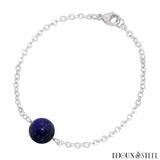 Bracelet à perle de lapis lazuli 10mm en acier inoxydable argenté