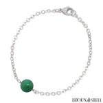 Bracelet à perle de malachite 8mm et sa chaîne argentée en acier inoxydable