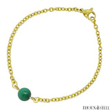 Bracelet à perle de malachite 8mm et sa chaîne dorée en acier inoxydable