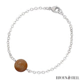 Bracelet à perle en pierre du soleil 10mm sur sa chaîne argentée en acier inoxydable