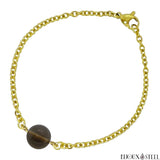 Bracelet à perle de quartz fumé 10mm en acier inoxydable doré
