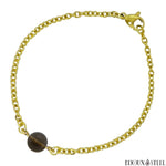 Bracelet à perle de quartz fumé 8mm et sa chaîne dorée en acier inoxydable
