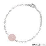 Bracelet à perle de quartz rose 10mm et sa chaîne argentée en acier chirurgical