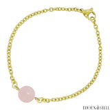 Bracelet à perle de quartz rose 10mm et sa chaîne dorée en acier chirurgical